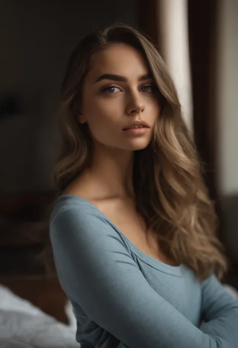 Mujer con camiseta sin mangas y bragas a juego, Chica sexy con ojos azules, Retrato Sophie Mudd, Retrato de Corinna Kopf, cabello rubio y ojos grandes, Selfie de una mujer joven, Ojos en el dormitorio, Violeta Myers, ohne Maquillaje, Maquillaje natural, st...