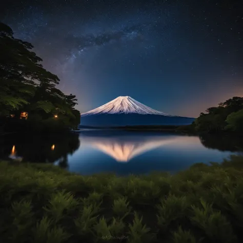 Master Parts、Superior Quality、superior image quality、The 8k quality、、Beautiful pictures of the starry sky、magnifica、Arched Milky Way:1.9、Mt fuji、lake、valley