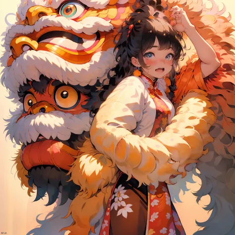 超高分辨率, 独奏, blushlush, lion dance, chinese lion, 1womanl，tmasterpiece, best qualtiy, extremely detailed cg unified 8k wallpapers,...