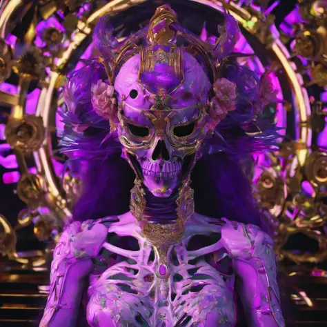 Bright purple gold flowing short hair 32K（tmasterpiece，k hd，hyper HD，32K）boxing gloves，Silver Skull Abandoned Area of the Pond，Indigo Skull King ，Hold the steering wheel in your hand （The skeleton is realistic：1.4），，Silver skull flower ornaments，Petals flu...