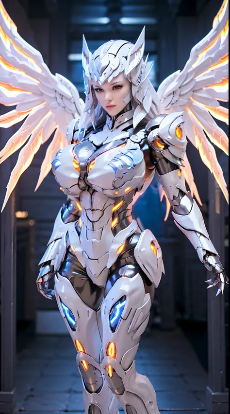 SILVER DRAGON GODDESS, HUGE BOOBS, BATTLE ARMOR SUIT, CLEAVAGE, (A PAIR OF LARGE WINGS:1.5), TRANSPARANT, TALL LEGS, STANDING, SEXY BODY, MUSCLE ABS.