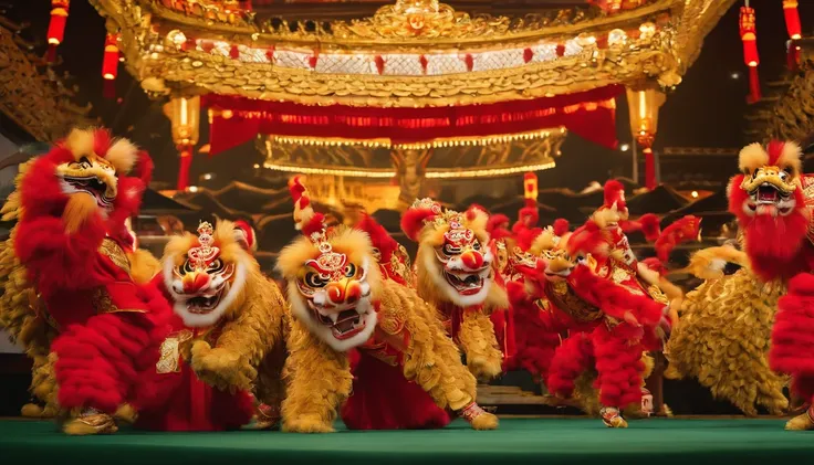 (Best quality,4K,A high resolution,Masterpiece:1.2),Ultra-detailed,Realistic:1.37,Traditional Chinese lion dance,Traditional Chinese martial arts,Energetic dance,Two colorful lion costumes,strong facial expression,Vibrant and luxurious atmosphere,Habitual ...