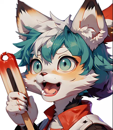 eyes with brightness,Furry，Furry，Bust photo of the character,Q version，头像框， Character focus，独奏, shaggy, Furry fox, White fur for men, blue color eyes，clawed paws，Claws,Blue hair，Loli style，Little cute， Will sell moe，is shy，Gasping for air，steamy，Be red in ...