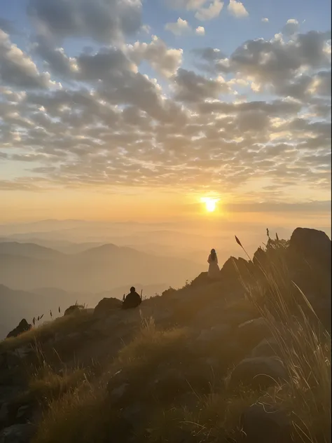 Alafis in the mountains，The background is sunset, during sunrise, late sunset, author：Nico Henrikan, late sunset, At sunrise, 8 k. filling most of the view, 8 k. filling of the view, Sunset view, At sunset, at the sunset, reddit post, mountains and sunset!...