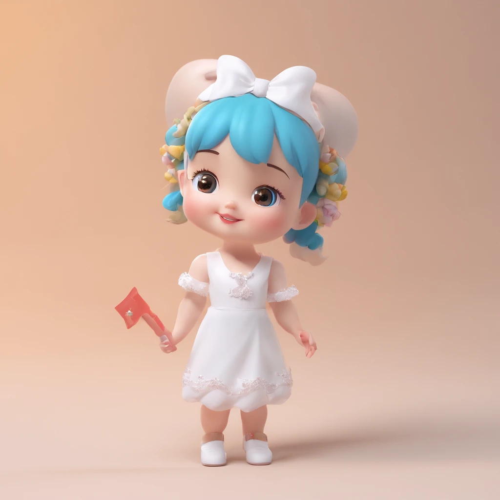 super cute girl IP by pop mart, Bright eyes, cherub,Little white dress, Clay, Models, a blind box toy, Glossy and delicate,Clean background, Good gloss, 3D rendering of,Best quality