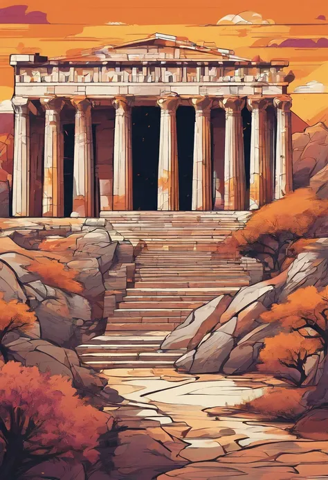 Ancient Greece，Temple ，—width 672, landscape artwork, environment design illustration, scenery art detailed, Seaside view, concept-art, 4k highly detailed digital art, 4 k digital painting, 4k digital painting, stunning digital illustration, Desert backgro...