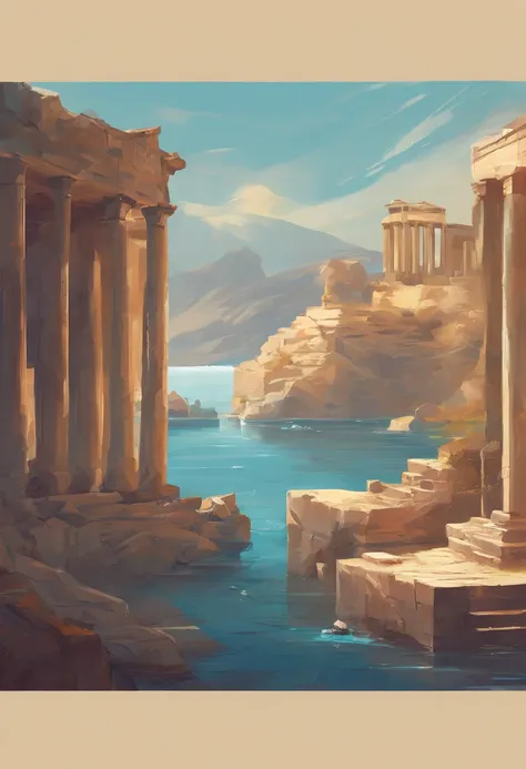 Ancient Greece，Aegean Sea ，—width 672, landscape artwork, environment design illustration, scenery art detailed, Seaside view, concept-art, 4k highly detailed digital art, 4 k digital painting, 4k digital painting, stunning digital illustration, Desert bac...