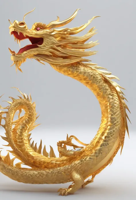 Golden coiled dragon Chinese dragon on white background