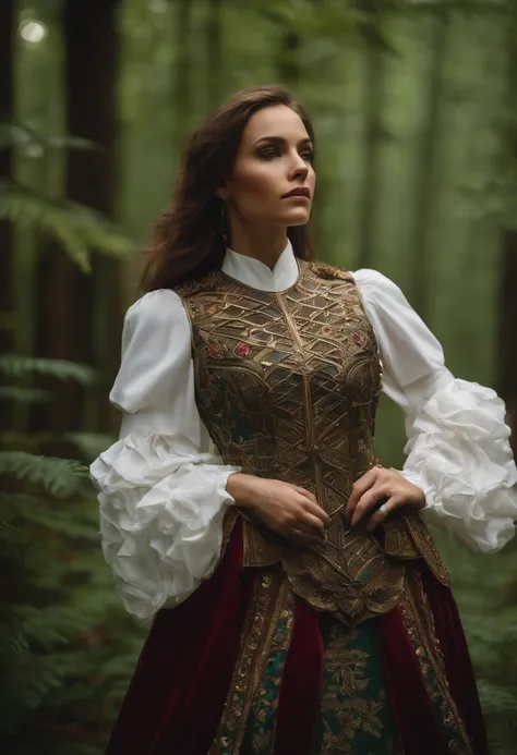 Armored dress, White shirt, forest