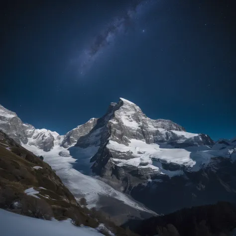 Master Parts、Superior Quality、superior image quality、The 8k quality、Beautiful pictures of the starry sky、magnifica、Arched Milky Way:1.9、snow mountains、Jungfraujoch