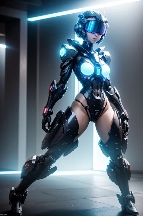 cyborgs, (blind box toy style:1.2), (Full body shot) , 1 transparent girl,Transparent Mecha, Exquisite helmet:1.2, Phosphorescent goggles:1.2, Cyberpunk, Dreamy glow, bright neon lights, clean, White background, ( Global Illumination, Ray traching, nffsw, ...