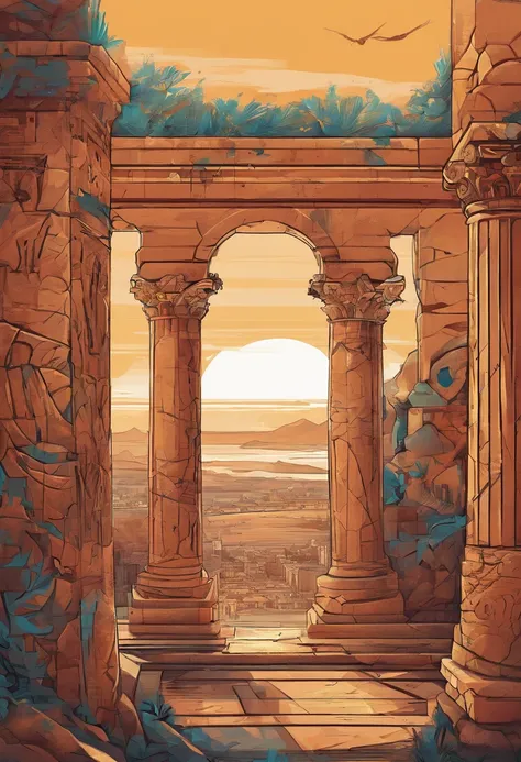 Ancient Greece，atenea ，—width 672, landscape artwork, environment design illustration, scenery art detailed, Seaside view, concept-art, 4k highly detailed digital art, 4 k digital painting, 4k digital painting, stunning digital illustration, Desert backgro...