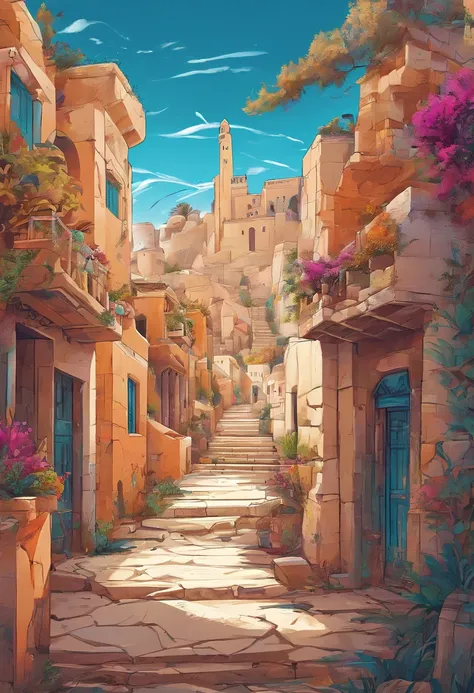 Ancient Greece，atenea ，—width 672, landscape artwork, environment design illustration, scenery art detailed, Seaside view, concept-art, 4k highly detailed digital art, 4 k digital painting, 4k digital painting, stunning digital illustration, Desert backgro...