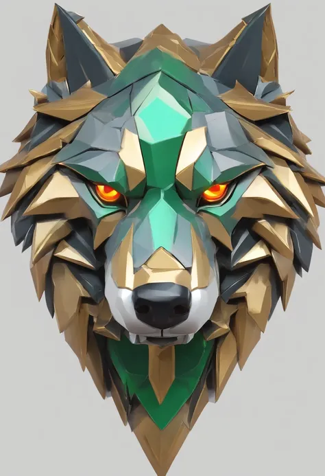 Game medallion with metal wolf head closeup with crown，Close-up of the wolfs head，hearthstone art style, Hearthstone style art, hearthstone concept art, Riot game concept art, style of league of legends, iconic character splash art, League of Legends crown...