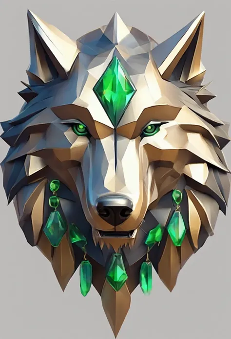 Game medallion with metal wolf head closeup with crown，Close-up of the wolfs head，hearthstone art style, Hearthstone style art, hearthstone concept art, Riot game concept art, style of league of legends, iconic character splash art, League of Legends crown...