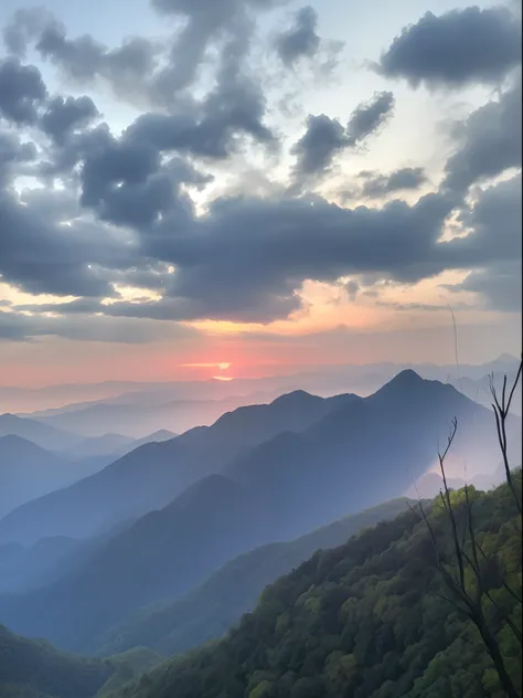 Mountains with sunsets and a few trees in the distance, mountains and sunset!!, during sunrise, Sunset view, At sunrise, mountains and colorful sunset!!, breath-taking, As night fell, the sunset, Evening sunset, late sunset, Far view, Breathtaking landscap...