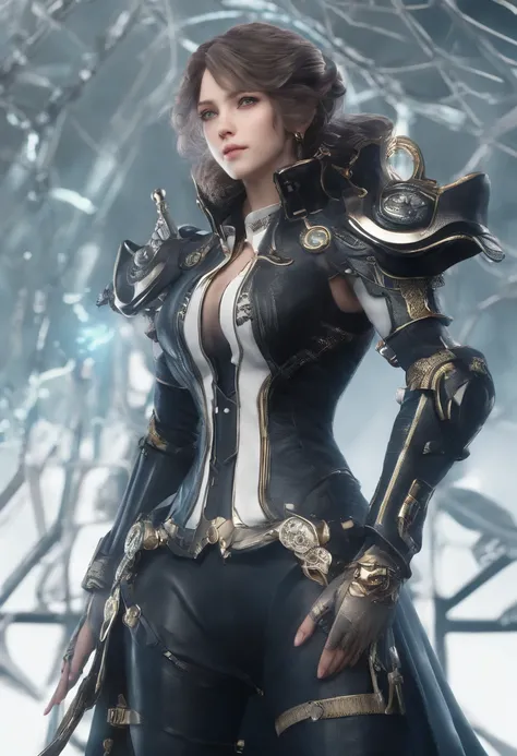 Highest image quality，Outstanding details，超高分辨率，（Fidelity：1.4）, Favor the details，Final Fantasy XV character Ellania, Dragon Knight，Cloak, She has a delicate and beautiful face,Raised sexy，cyber punk perssonage，Futuristic，mechanically aesthetic，Virtual Eng...