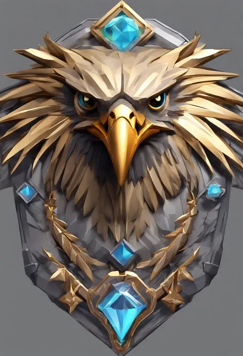 Game medallion with metal eagle head close-up with crown，Close-up of the eagles head，hearthstone art style, Hearthstone style art, hearthstone concept art, Riot game concept art, style of league of legends, iconic character splash art, League of Legends cr...