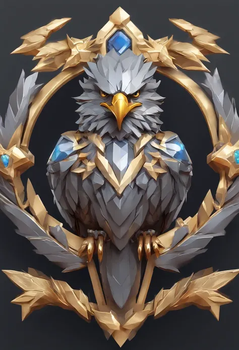 Game medallion with metal eagle head close-up with crown，Close-up of the eagles head，hearthstone art style, Hearthstone style art, hearthstone concept art, Riot game concept art, style of league of legends, iconic character splash art, League of Legends cr...