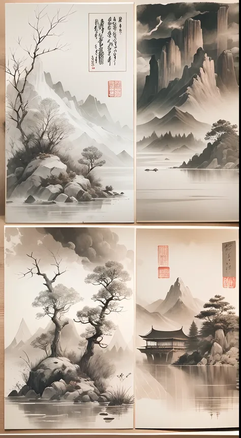 ink and watercolor painting，Draw on rice paper，Use thick, Light ink to create shading variations and layers，Choose the right ink color，Such as deep black、Thick gray、Light coffee, etc，Express different situations and atmospheres，Control the gradient and tra...