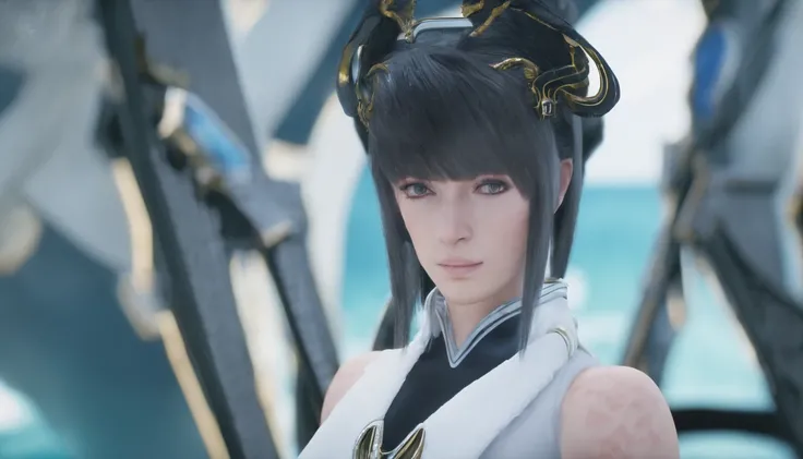 Highest image quality，Outstanding details，超高分辨率，（Fidelity：1.4）, Favor the details，Final Fantasy XV character Ellania, Dragon Knight，Cloak, She has a delicate and beautiful face,Raised sexy，cyber punk perssonage，Futuristic，mechanically aesthetic，Virtual Eng...