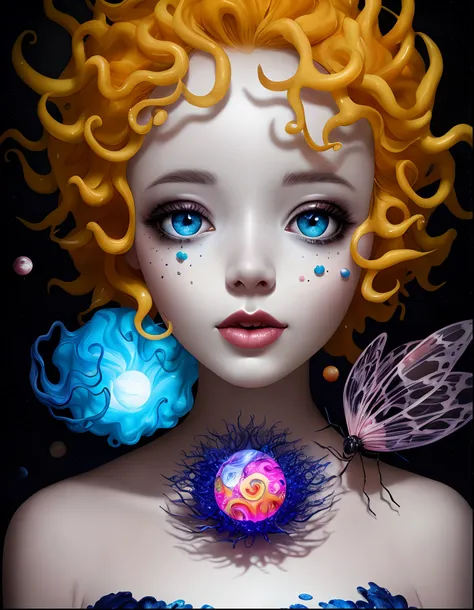 Color Pop Style, Photo photo portrait of the sun surrounded by satellites of orbiting planets, blonde spiky hair, natalie shau, Mark Ryden, Alberto Seveso, Brooke Shaden, Anna Dittmann, Flora Borsi, 8K resolution, Perfect composition, Milky way, Rainbow Co...