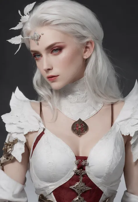 Cirilla Fiona Elen Riannon，Highest image quality，Outstanding details，超高分辨率，（Fidelity：1.4）, Favor the details，closeup cleavage，dawn，Snow，winter，Behind it is the wizards sword，He has a delicate and beautiful face，（（Red and white semi-mechanical body：1.8）），Ra...