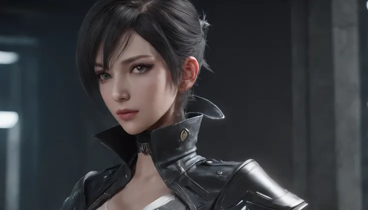 Highest image quality，Outstanding details，超高分辨率，（Fidelity：1.4）, Favor the details，Final Fantasy XV character Ellania, Dragon Knight，Cloak, She has a delicate and beautiful face,Raised sexy，cyber punk perssonage，Futuristic，mechanically aesthetic，Virtual Eng...