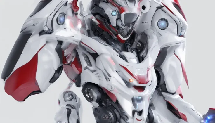 Highest image quality，Outstanding details，超高分辨率，（Fidelity：1.4），The best illustration，Favor the details，closeup cleavage，A mech girl，He has a delicate and beautiful face，（（Red and white semi-mechanical body：1.8）），Raised sexy，，cleavage，onbed，frontage，cyber p...