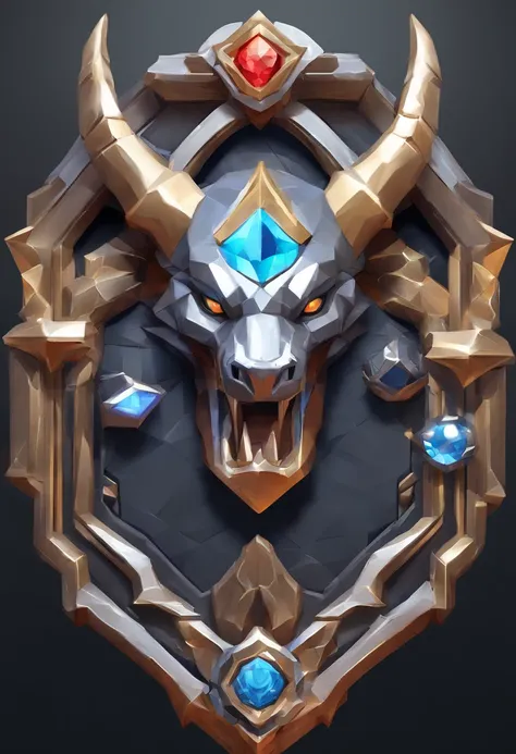 Game medallion with metal faucet closeup with crown，Close-up of dragon head，hearthstone art style, Hearthstone style art, hearthstone concept art, Riot game concept art, style of league of legends, iconic character splash art, League of Legends crown，Game ...