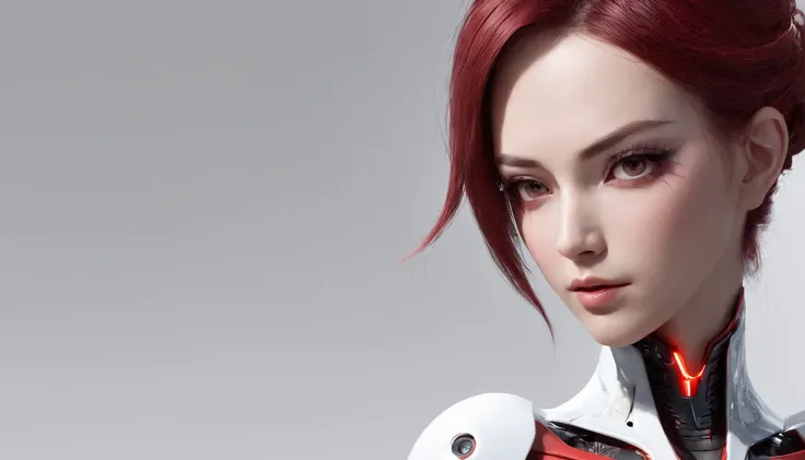 Highest image quality，Outstanding details，超高分辨率，（Fidelity：1.4），The best illustration，Favor the details，closeup cleavage，A mech girl，He has a delicate and beautiful face，（（Red and white semi-mechanical body：1.8）），Raised sexy，cleavage，onbed，frontage，cyber pu...