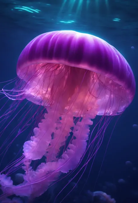 under the water, under the sea, purple, pink, jellyfish, jellyfish swimming, (illustration: 1.0), epic composition, realistic lighting, HD details, masterpiece, best quality, (very detailed CG unified 8k wallpaper)