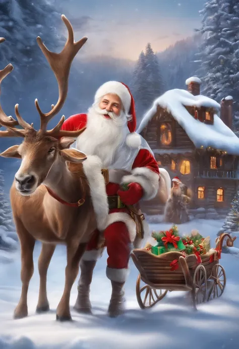 Mainly Christmas theme，Rich and super interesting content，（Santa Claus，Reindeer，Christmas Elves，Naughty Children，Nice Children）Painting way display，Super HD，ultra-detailliert，rendering，  high details  high quality --aspect 16:9