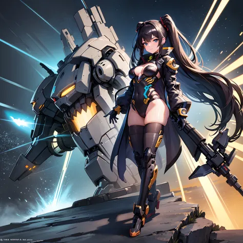 "Create a highly detailed image of a mecha girl with (((intricate details))) and the (((highest quality))). The composition should focus on the mecha girls mechanical intricacies and her human-like features. Play with innovative designs, unique textures, a...