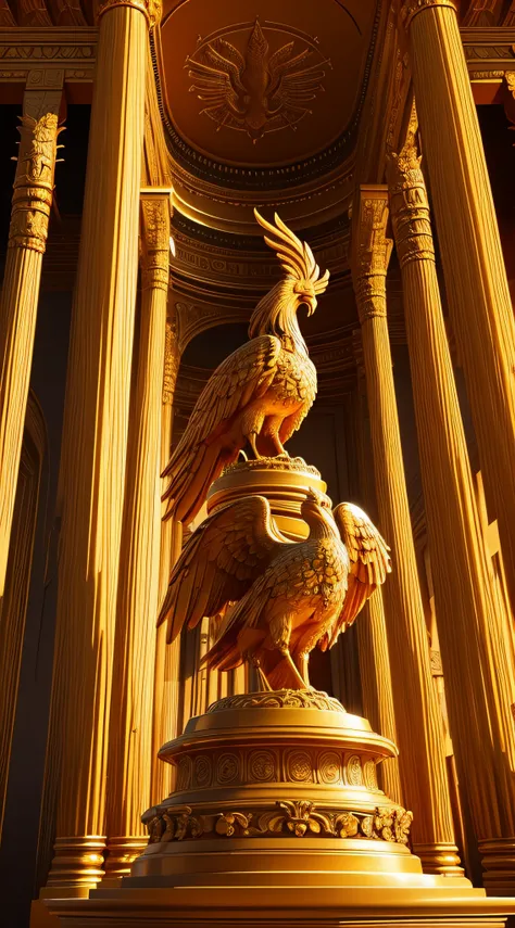 Phoenix Statue in a Grand Temple:

A grand temple housing an exquisite statue of a phoenix, a symbol of reverence and power.