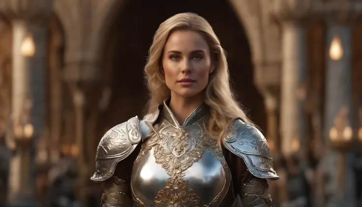 (8K, best quality:1.2), (masterpiece:1.37), (photo, photorealistic:1.37), (ultrahigh-res), half body, walking pose, shot from front, slow motion, female paladin wearing the full body, (light silver armour:1.2),(ornately decorated armor), (insanely detailed...