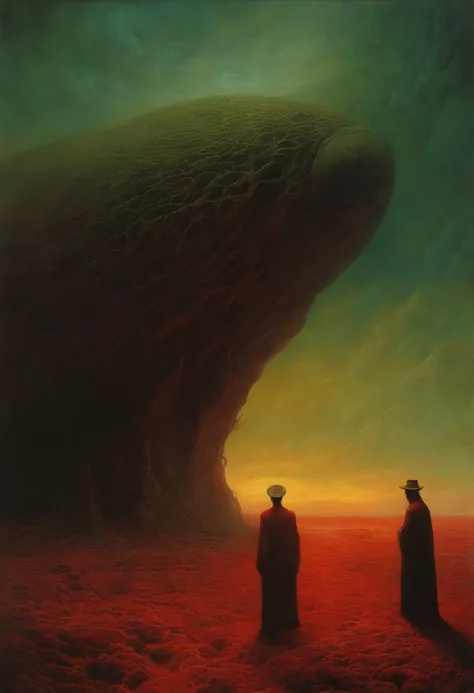 Cthulhu Mythos author：Zdzislaw Beksinski和Van Gogh, album covers, romatic, surrealism, Futuristic ,satan, coral, wizard, abstracted, Dark, Red, hell, landscape