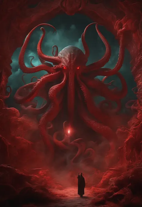 Cthulhu Mythos，Specialized in surrealism, Futuristic , coral, wizard, abstracted, Dark, Red, hell,