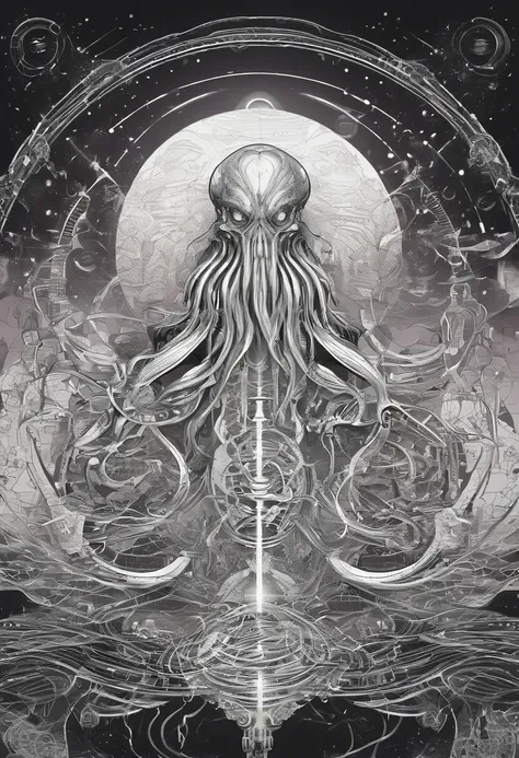 Cthulhu mythical creatures，Cthulhu，space backdrop，，Highly detailed,8K