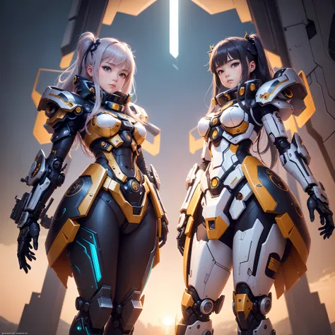 "Create a highly detailed image of a mecha girl with (((intricate details))) and the (((highest quality))). The composition should focus on the mecha girls mechanical intricacies and her human-like features. Play with innovative designs, metal reflections,...