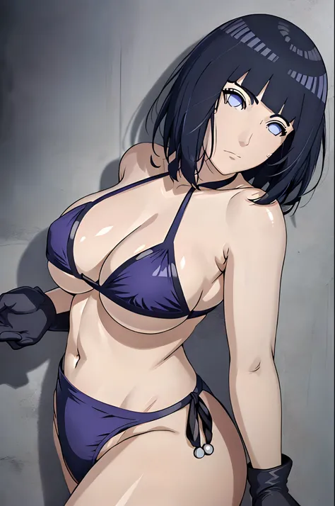 (4k, best quality, cowboy shot), (ultra detailed body, curvy), ((solo, 1 girl)), anime style, hires, ((white background)), (hinata(boruto), (female wrestler), (slender body, broad shoulders), (mature woman, milf), (black bikini, micro bikini, ultra detaile...