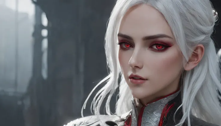 Cirilla Fiona Elen Riannon，Highest image quality，Outstanding details，超高分辨率，（Fidelity：1.4），The best illustration，Favor the details，closeup cleavage，A mech girl，He has a delicate and beautiful face，（（Red and white semi-mechanical body：1.8）），Raised sexy，cleav...