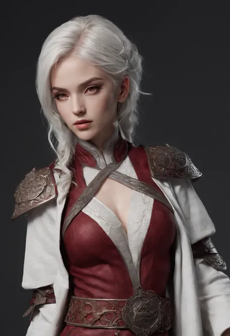 Cirilla Fiona Elen Riannon，Highest image quality，Outstanding details，超高分辨率，（Fidelity：1.4）, Favor the details，closeup cleavage，dawn，Snow，winter，Wizard Sword，He has a delicate and beautiful face，Red Japanese oni armor，Raised sexy，frontage，cyber punk perssona...