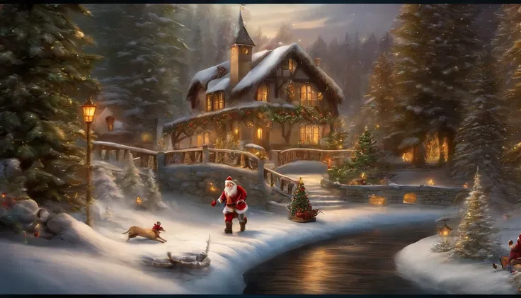 Mainly Christmas theme，Rich and super interesting content，（Santa Claus，Reindeer，Christmas Elves，Naughty Children，Nice Children）Painting way display，Super HD，ultra-detailliert，rendering，  high details  high quality --aspect 16:9