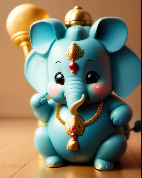 Create a cartoon illustration of a baby elephant as a Hindu god ganesh, bal ganesh