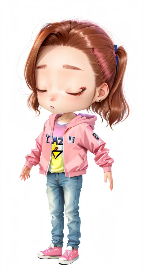 Girl with brown hair and pink jacket,