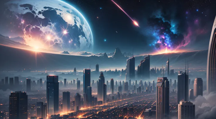 Realism style, space, galaxy, ((8K quality)), ((realism)), futuristic city