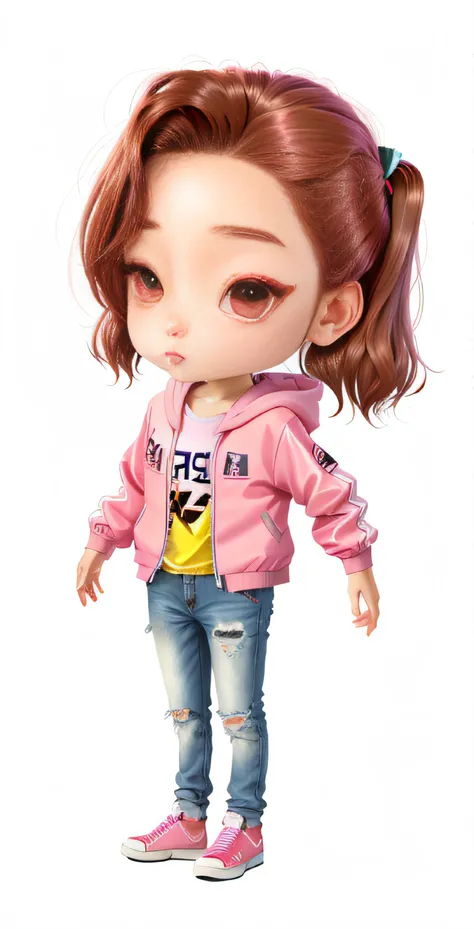 Girl with brown hair and pink jacket,