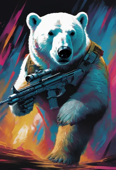 pop art cyberpunk polar bear at war