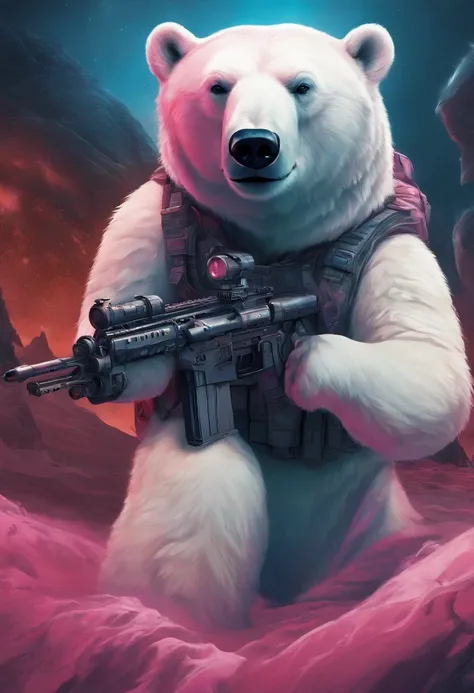 cartoon cyberpink polar bear at war